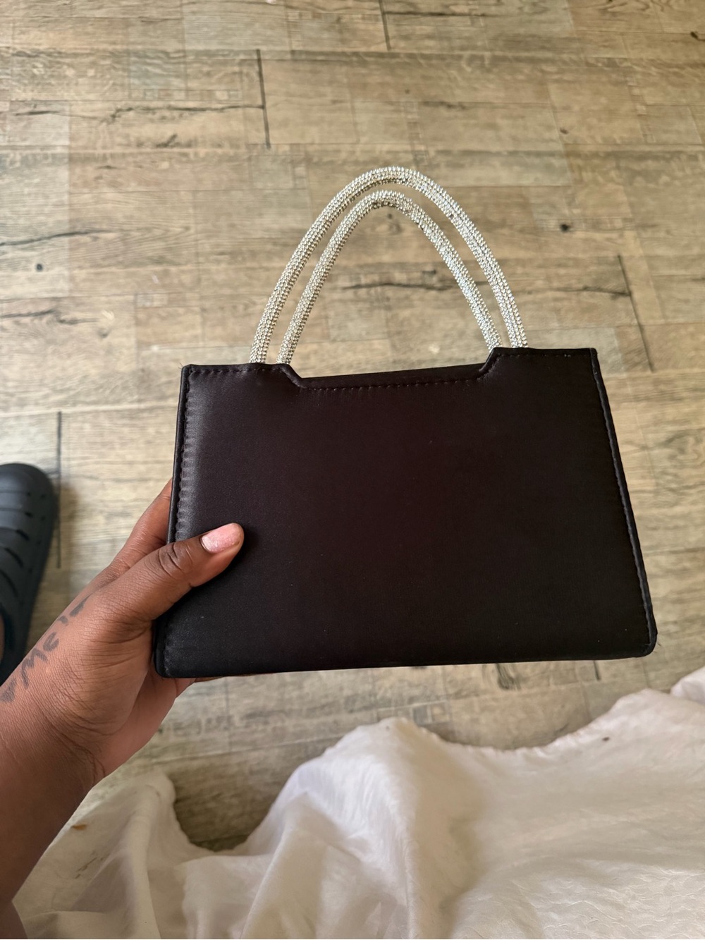 Black Satin Mini Top-Handle Bag with Decorative Bow - Picture 2 of 4